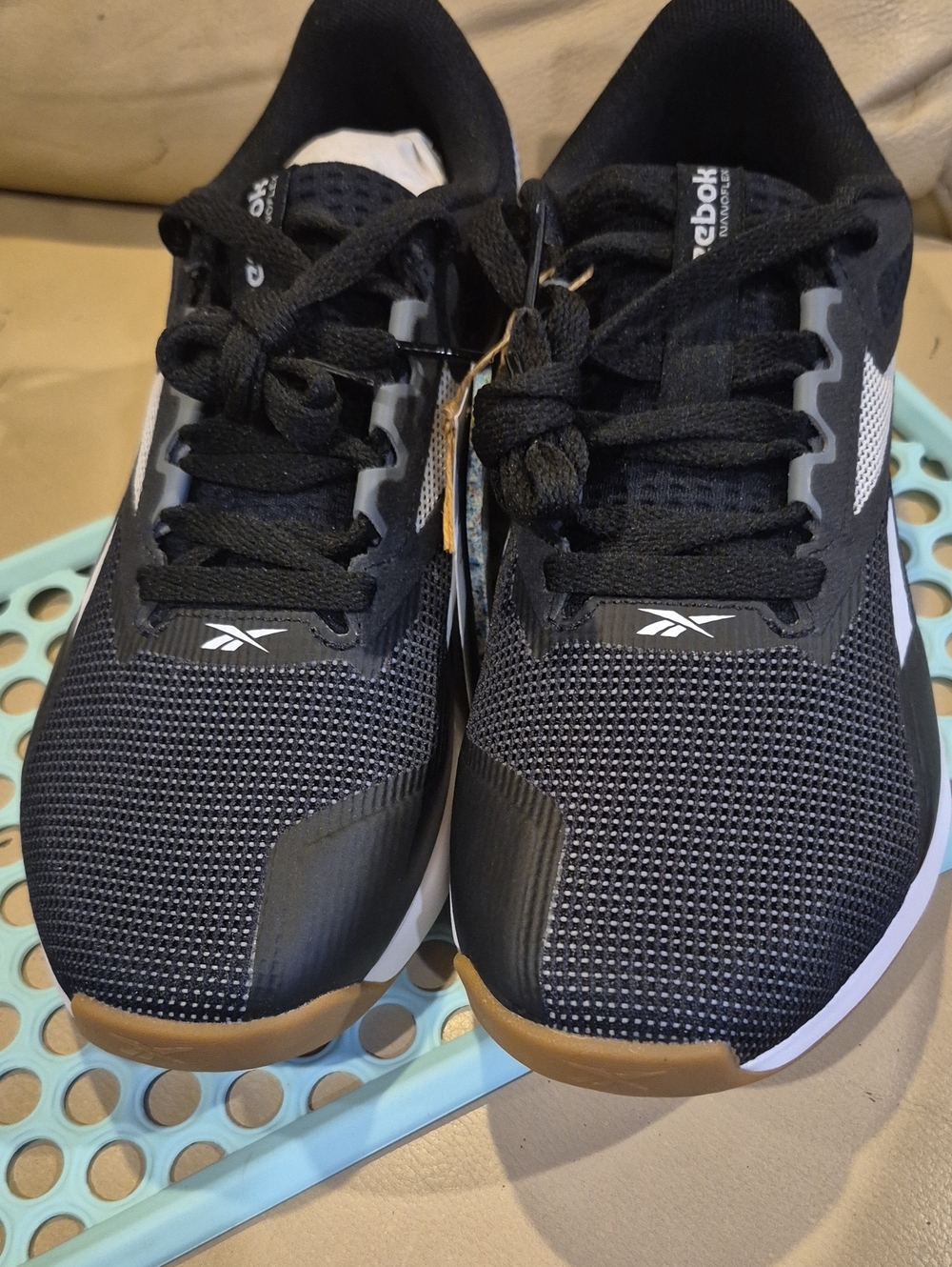 NEW---Reebok Men's Black Mesh Sneakers with White Accents and Gum Sole